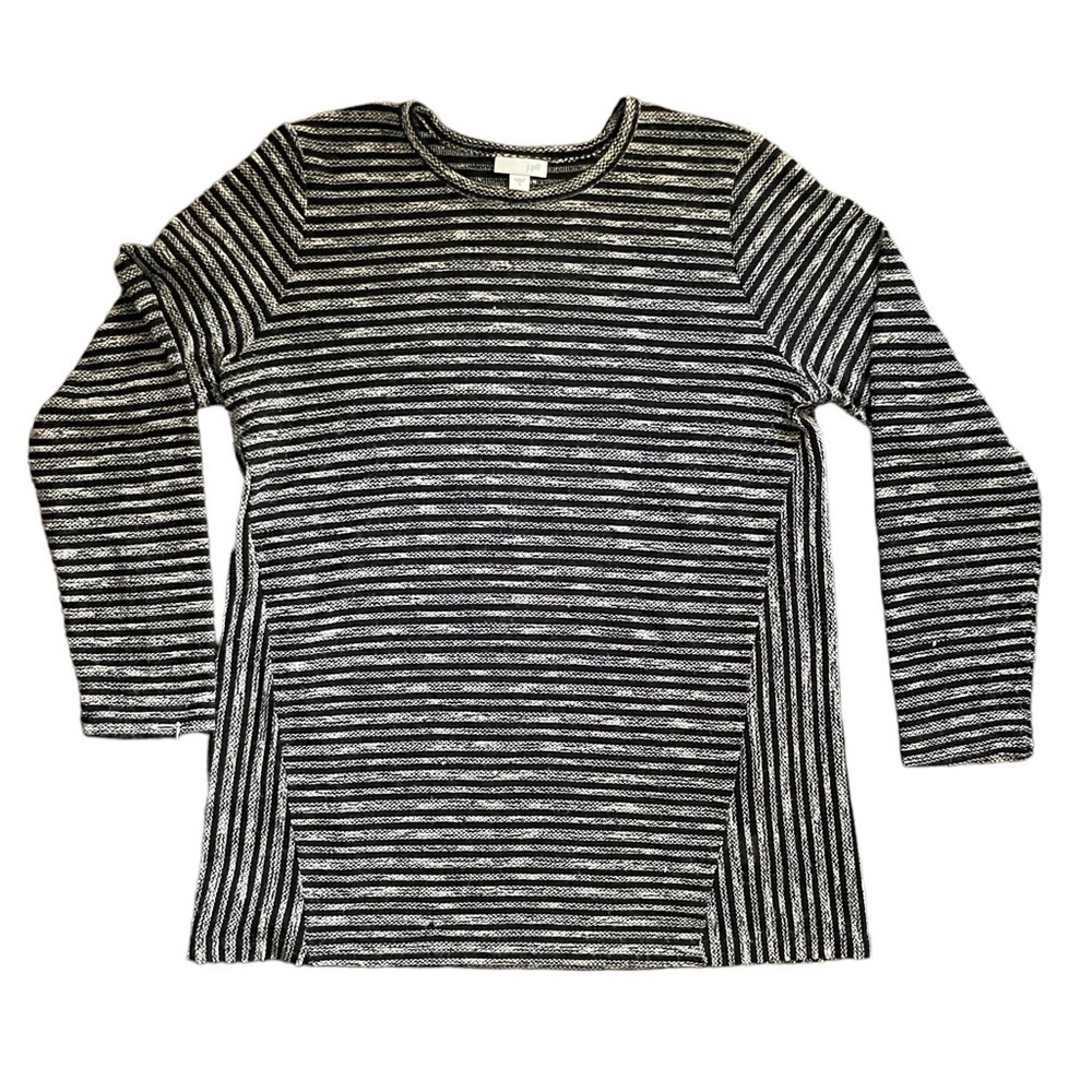 J JILL Women’s long sleeve beige black striped cotton blend textured topSize M - Picture 6 of 9